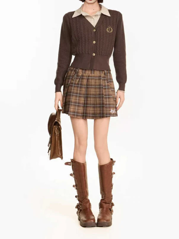 Preppy Brown Polo Knitted Cardigan - Image 2