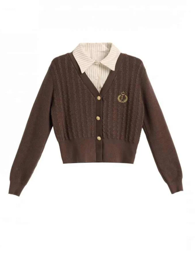 Preppy Brown Polo Knitted Cardigan - Image 3