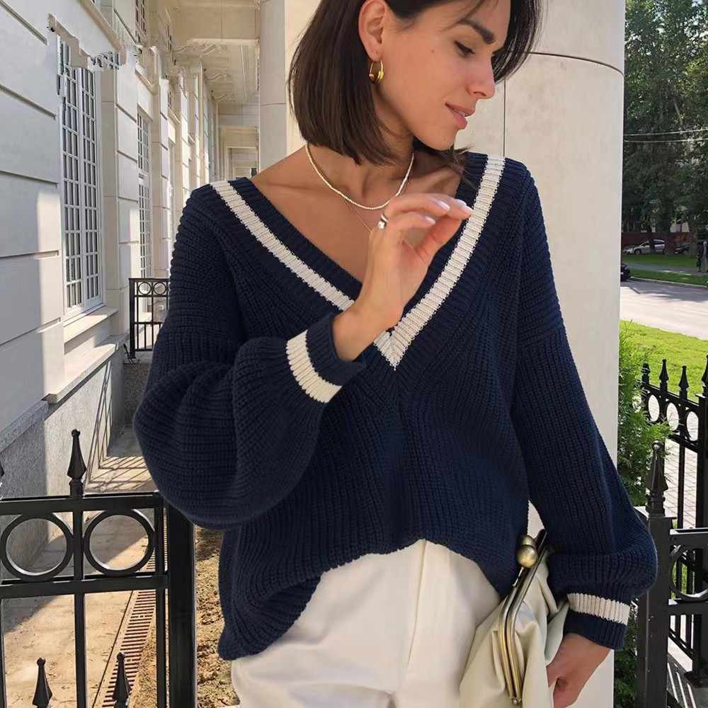 Preppy Casual V-neck Knit Sweater - Image 2