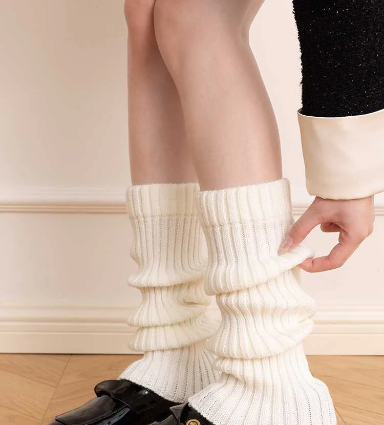 Preppy Cream Knitted Trumpet Leg Covers - Image 2