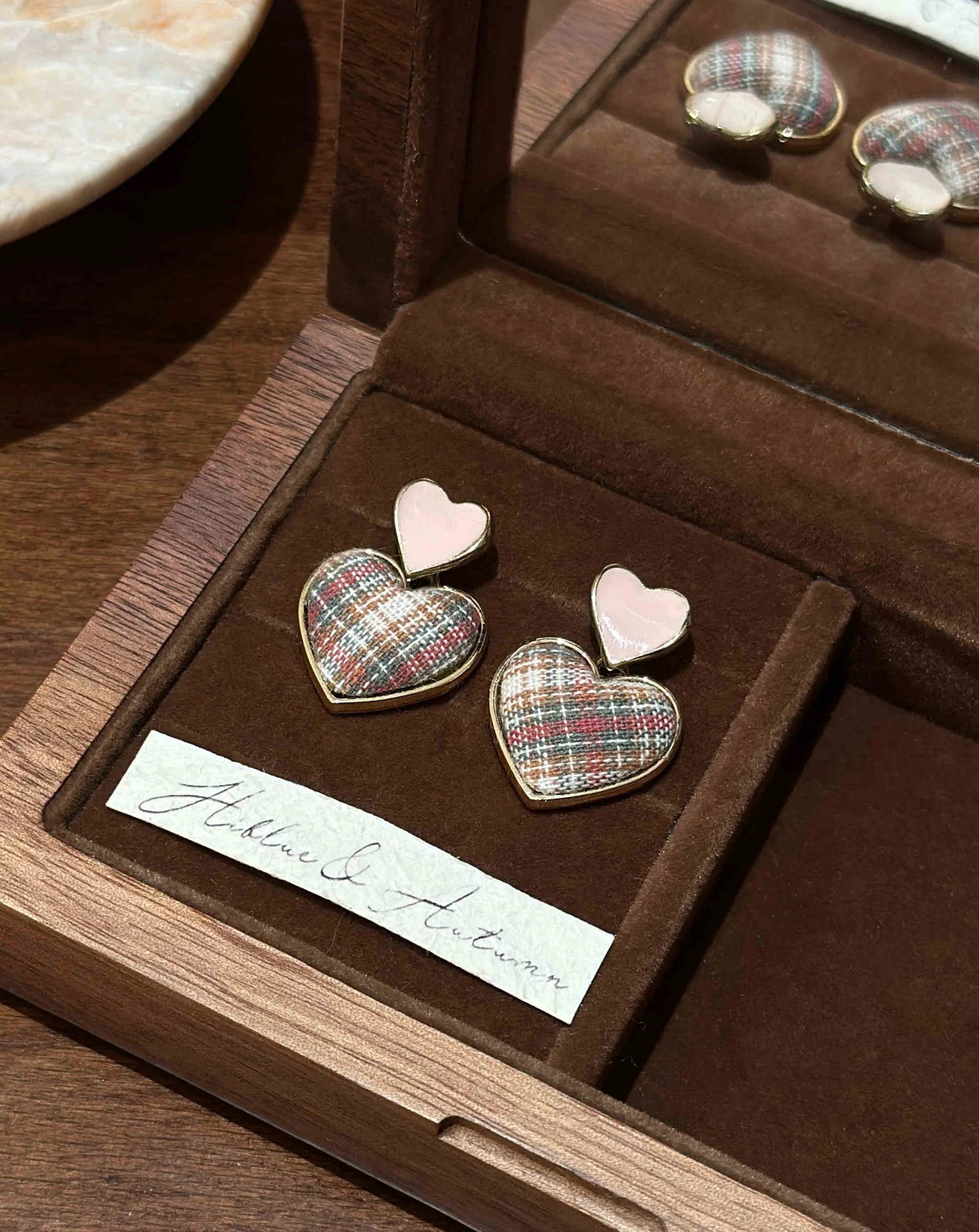 Preppy Heart Plaid Earrings - Image 4
