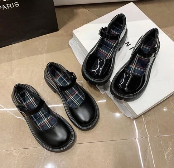 Preppy Mary Jane Leather Dark Coquette Shoes - Image 2
