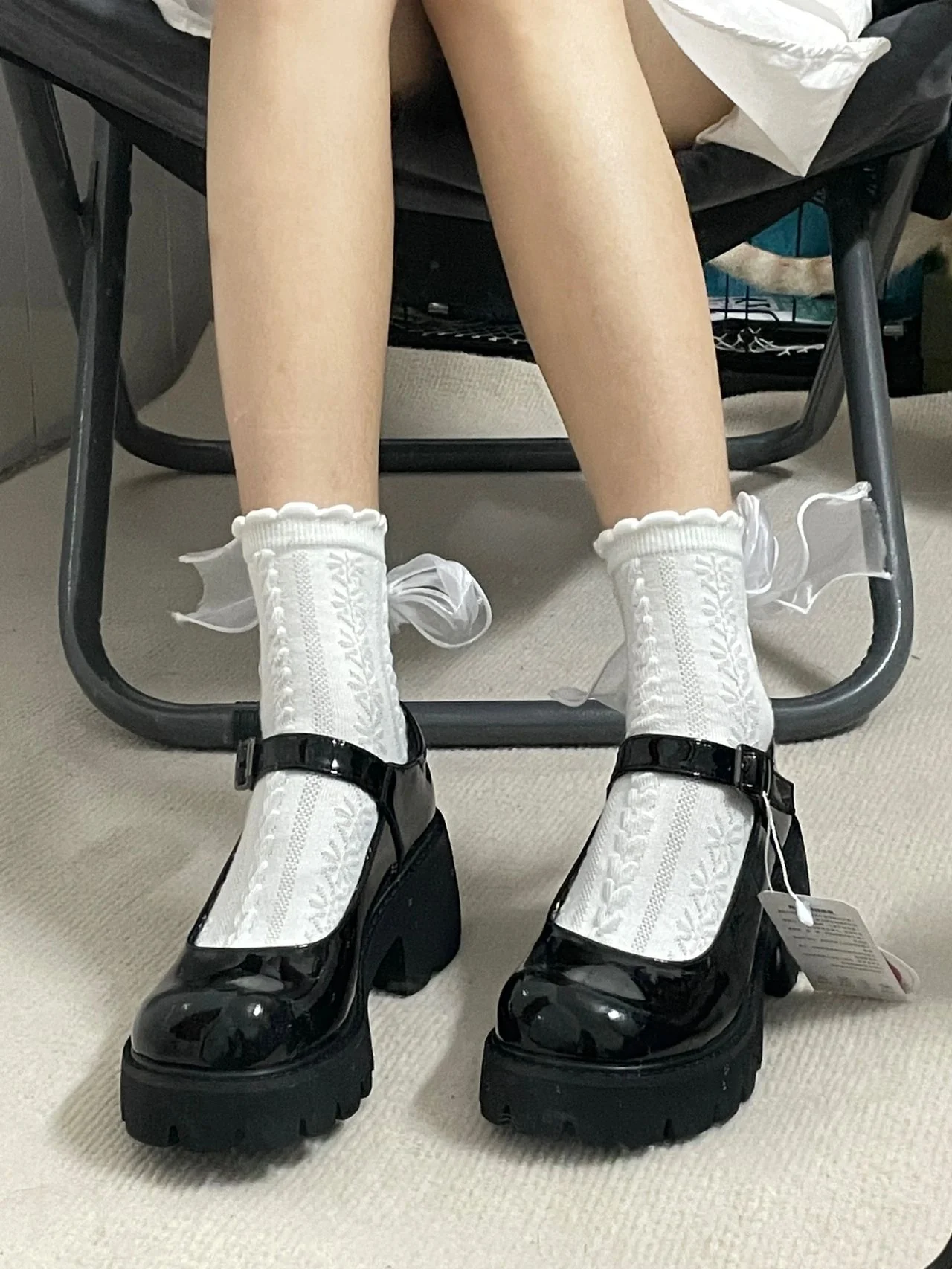Preppy Mary Jane Leather Dark Coquette Shoes - Image 3