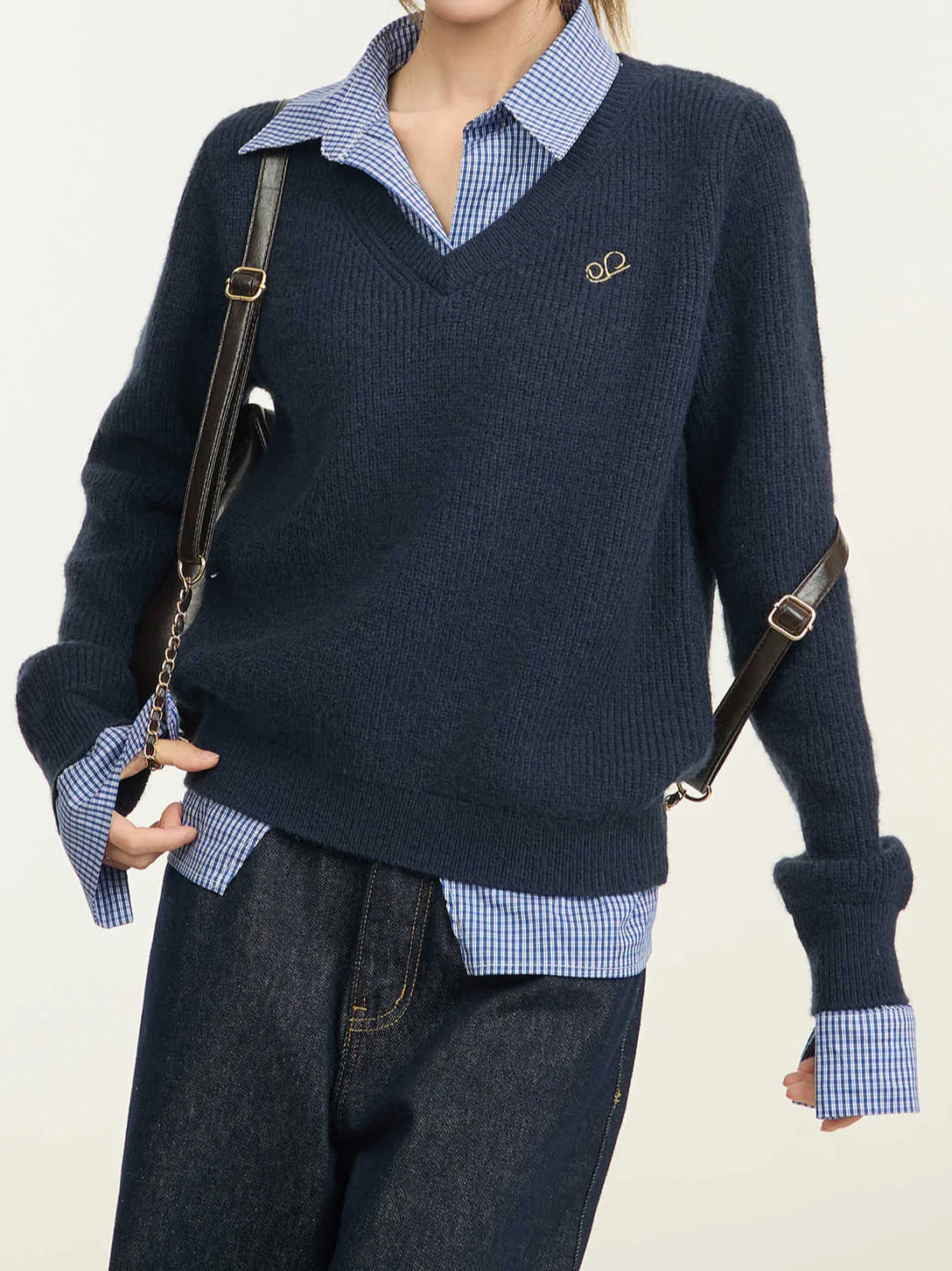 Preppy Navy Polo Collar Sweater - Image 4