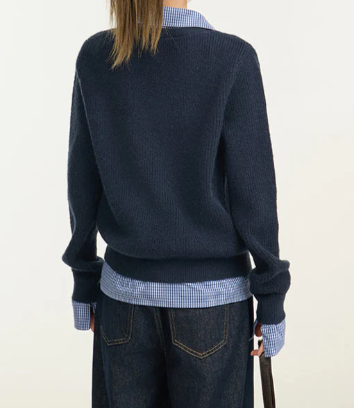 Preppy Navy Polo Collar Sweater - Image 5