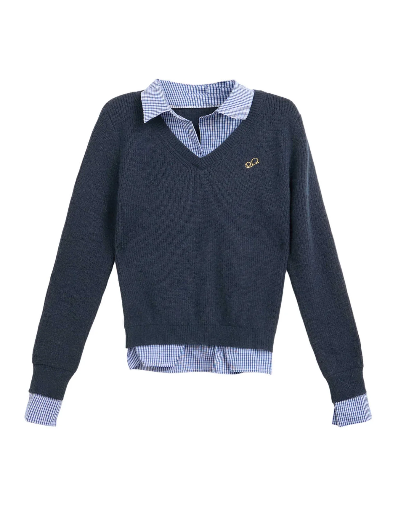 Preppy Navy Polo Collar Sweater - Image 6