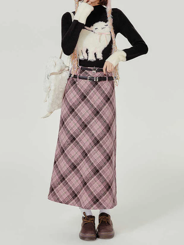 Preppy Pink Plaid Maxi Skirt - Image 3