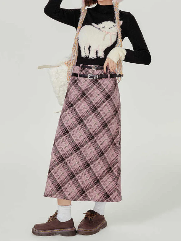 Preppy Pink Plaid Maxi Skirt - Image 6