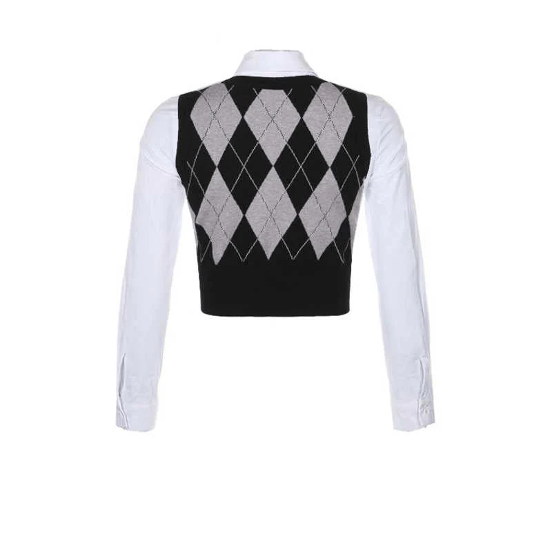 Preppy Plaid Vest Long-sleeved Shirt - Image 4