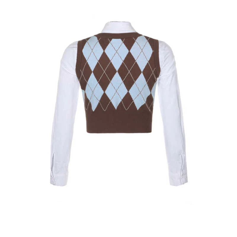 Preppy Plaid Vest Long-sleeved Shirt - Image 5