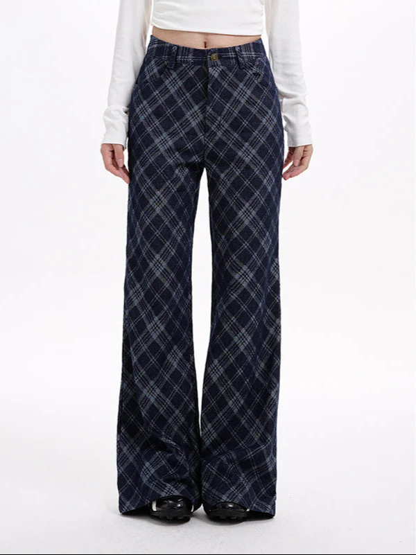 Preppy Plaid Wide-leg Pants - Image 3
