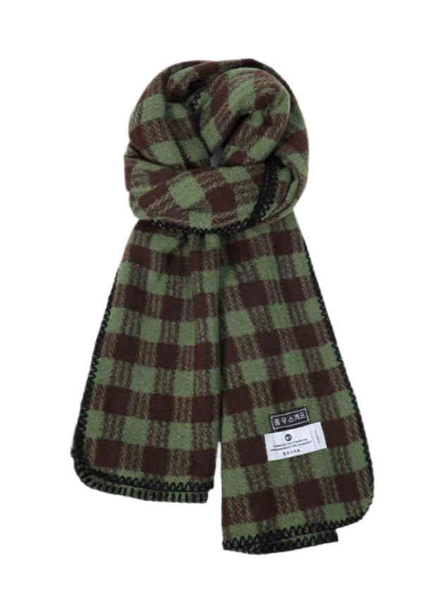 Preppy Retro Green Plaid Scarf - Image 3