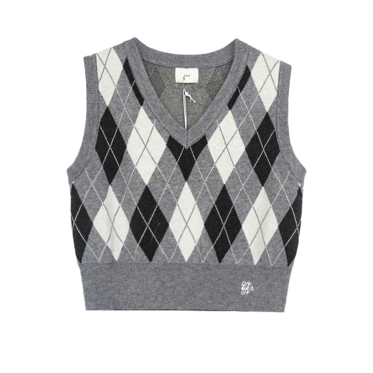 Preppy Rhombus V-neck Knitted Vest - Image 3
