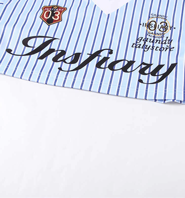 Preppy Sporty Blue Striped Lapel Long-sleeved Shirt - Image 4