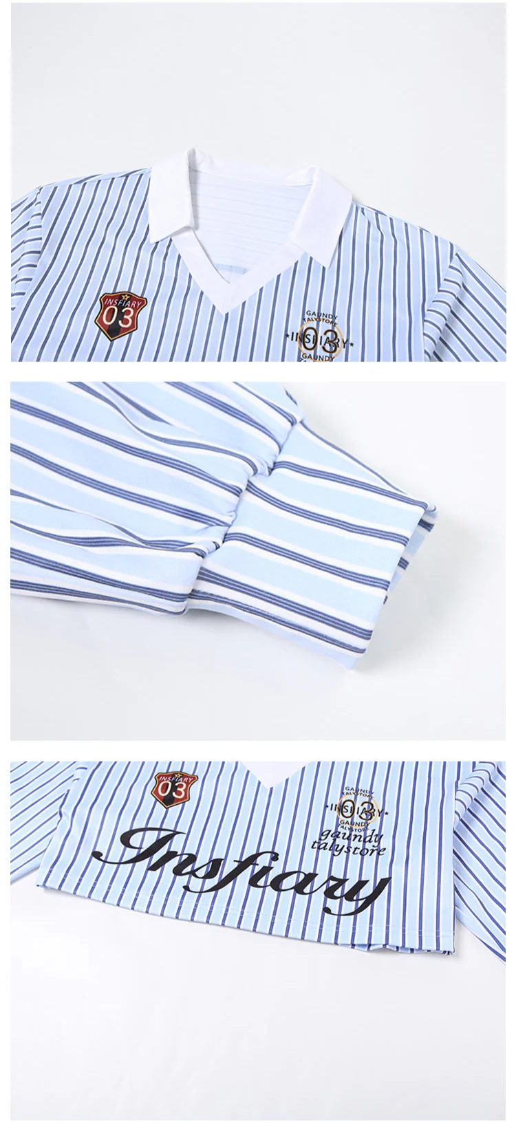 Preppy Sporty Blue Striped Lapel Long-sleeved Shirt - Image 7