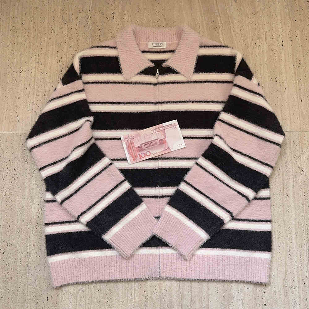 Preppy Striped Collar Furry Sweater - Image 5