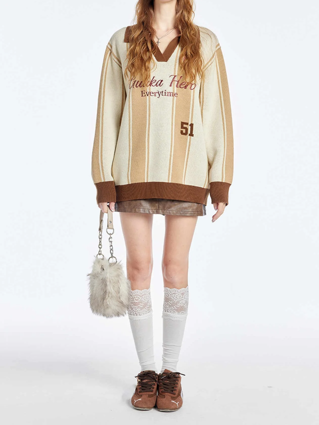 Preppy Striped Jersey V-neck Sweater - Image 2