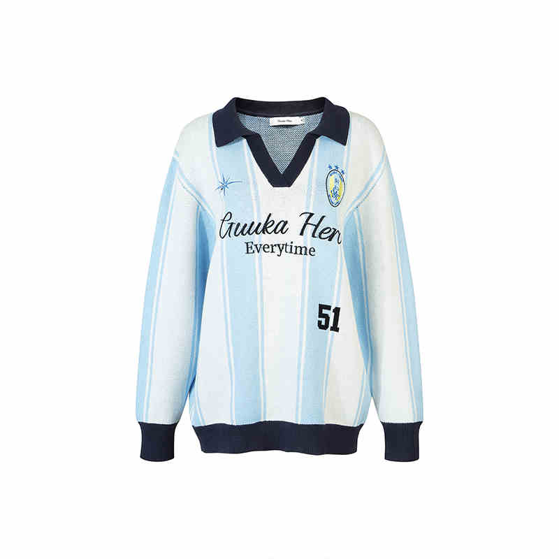 Preppy Striped Jersey V-neck Sweater - Image 4