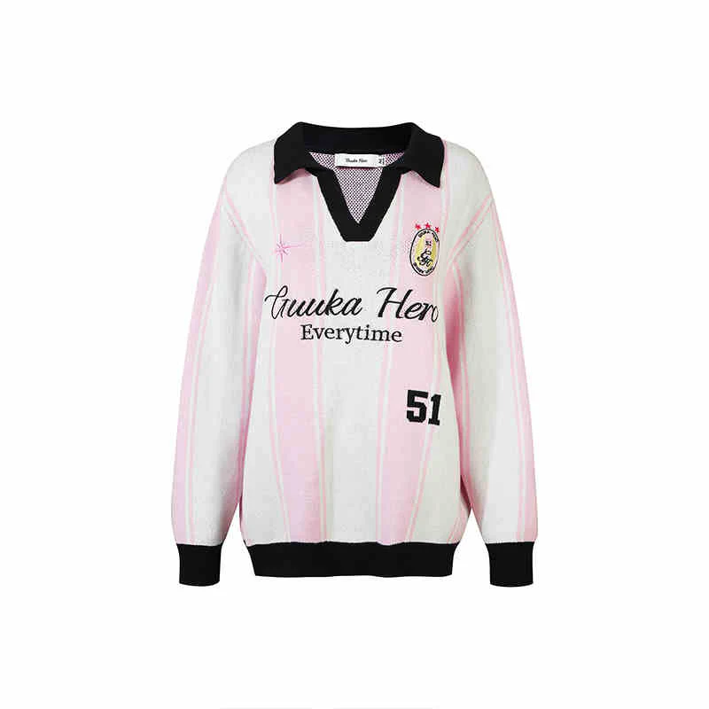 Preppy Striped Jersey V-neck Sweater - Image 5