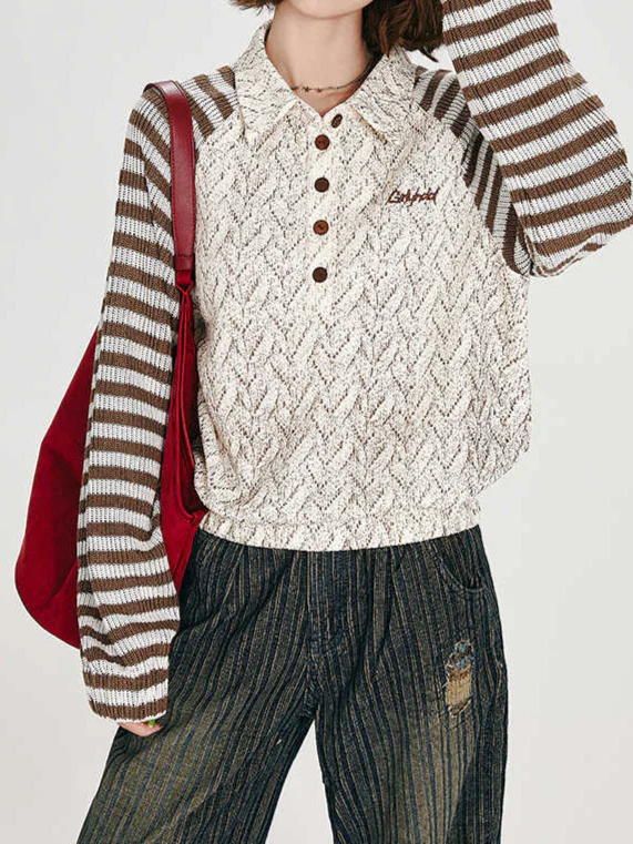 Preppy Striped Long-sleeved Sweater - Image 2