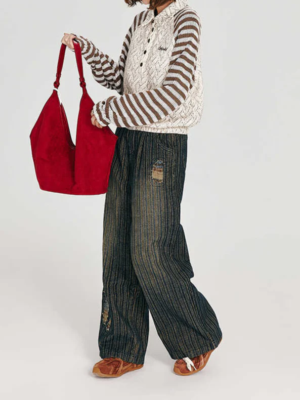 Preppy Striped Long-sleeved Sweater - Image 3