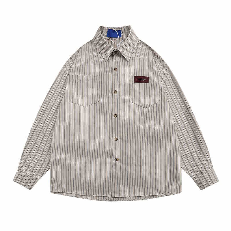 Preppy Striped Loose Long-sleeved Shirt - Image 6