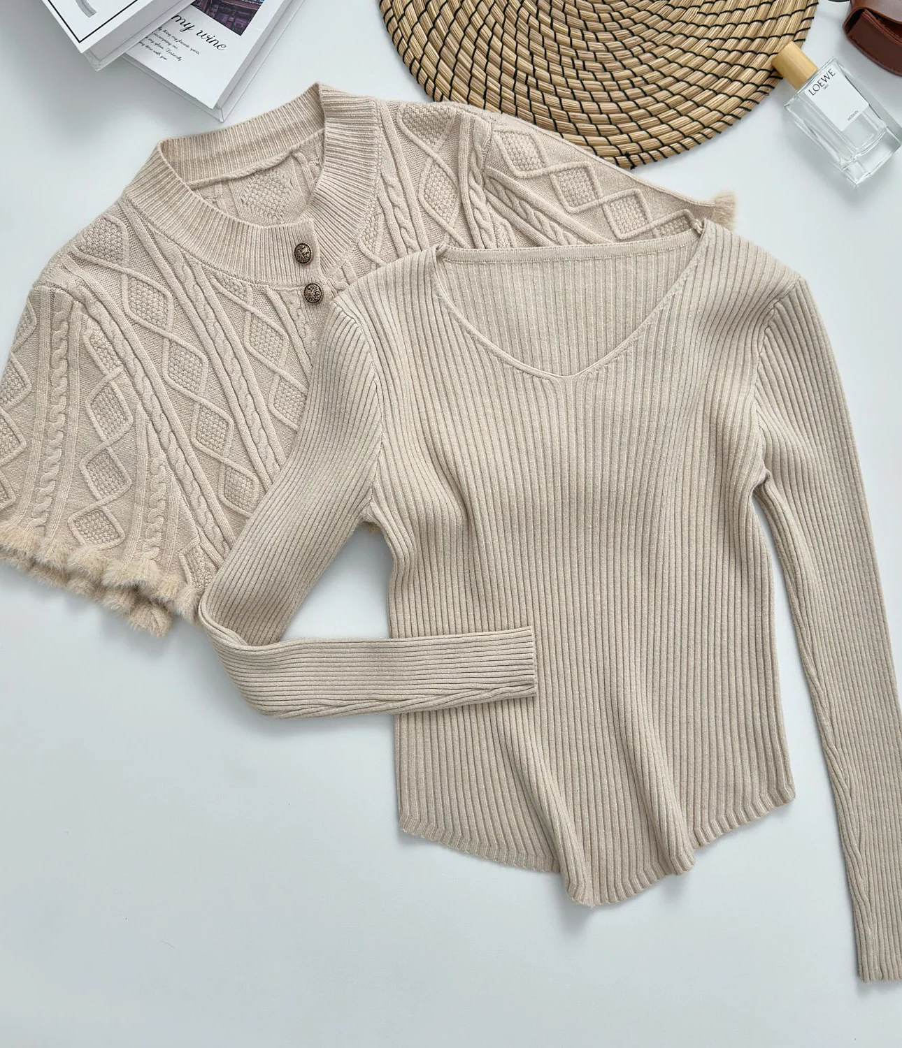 Preppy Sweater Cape Top Plaid Skirt Set - Image 6