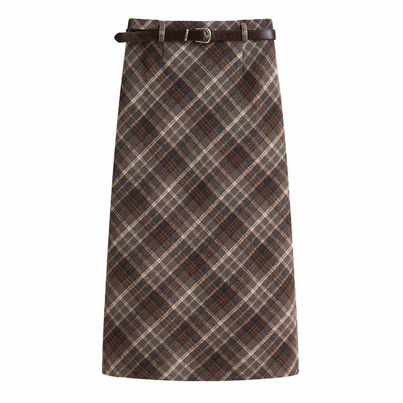 Preppy Woolen Plaid Skirt - Image 2