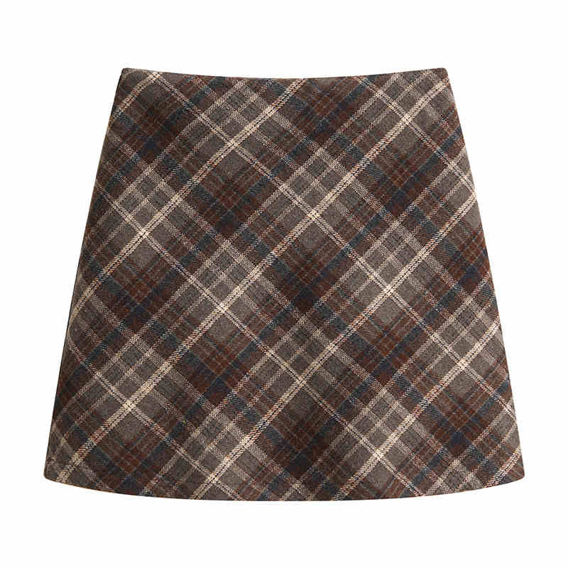 Preppy Woolen Plaid Skirt - Image 3