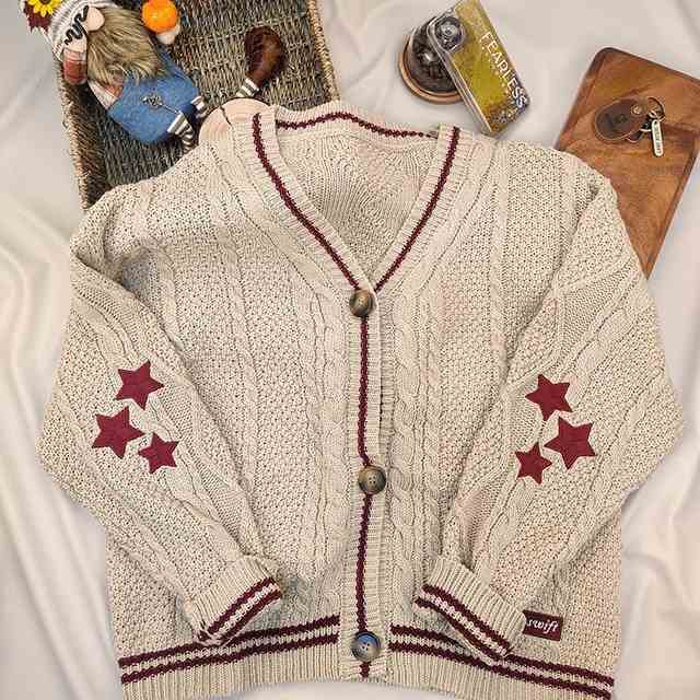 Preppy Y2K Stars Loose Knit Cardigan - Image 3