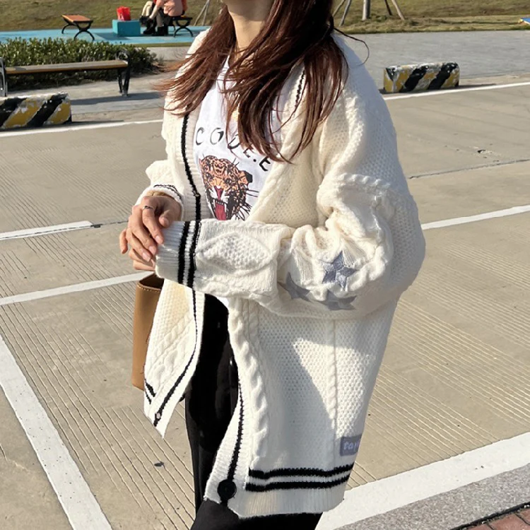 Preppy Y2K Stars Loose Knit Cardigan - Image 8
