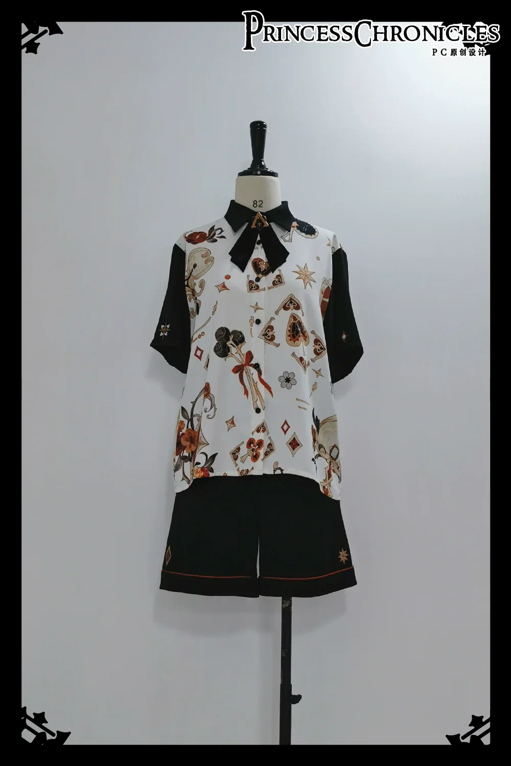 Retro Ouji Lolita Shirt Floral Short Sleeve Shirt and Embroidered Black Shorts - Image 8