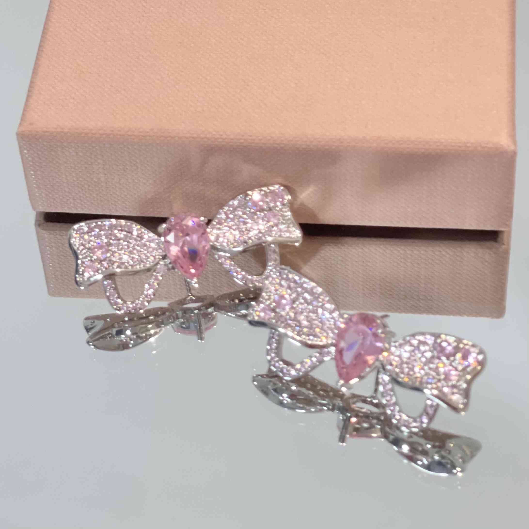 Princess Pink Diamond Bow Earrings Necklace Bracelet - Image 3