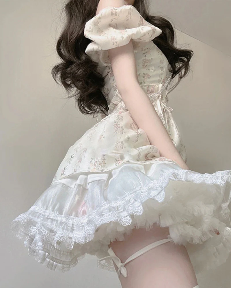 Princess Puff Sleeves Tutu Floral Mini Floral Dress - Image 2
