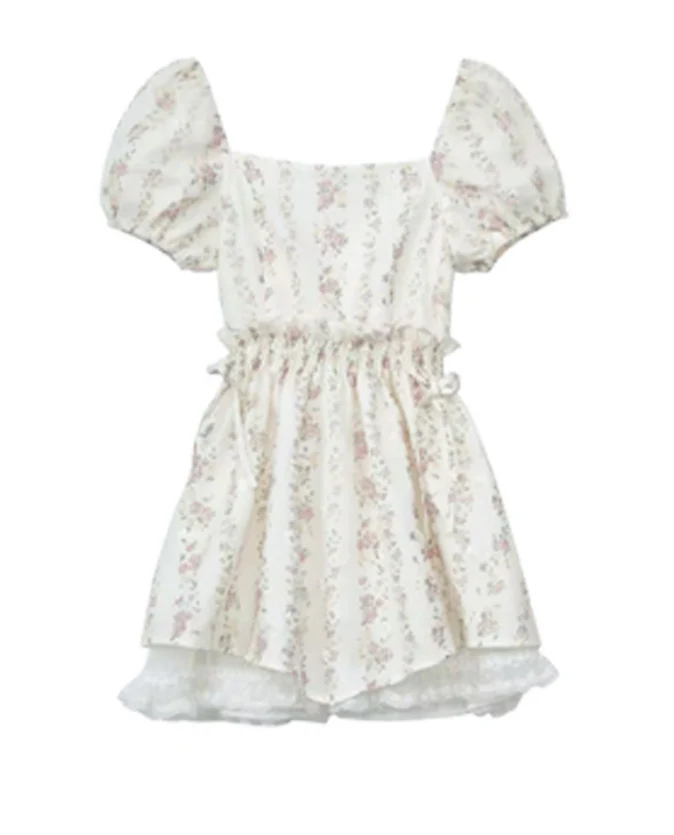 Princess Puff Sleeves Tutu Floral Mini Floral Dress - Image 3