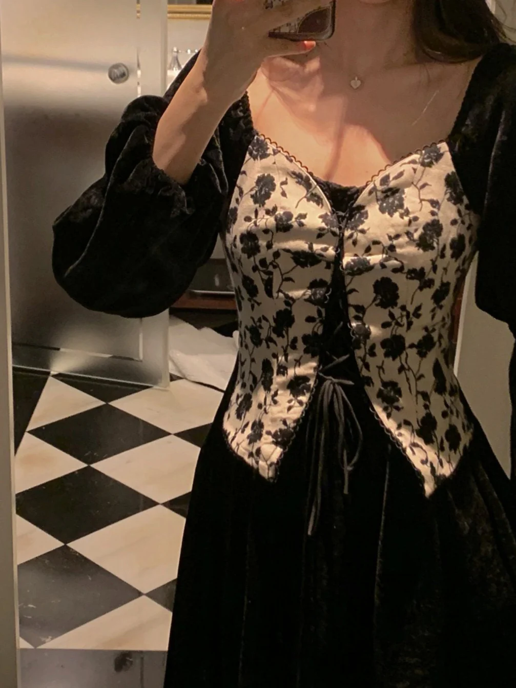 Princess Roses Velvet Dark Coquette Dress - Image 2