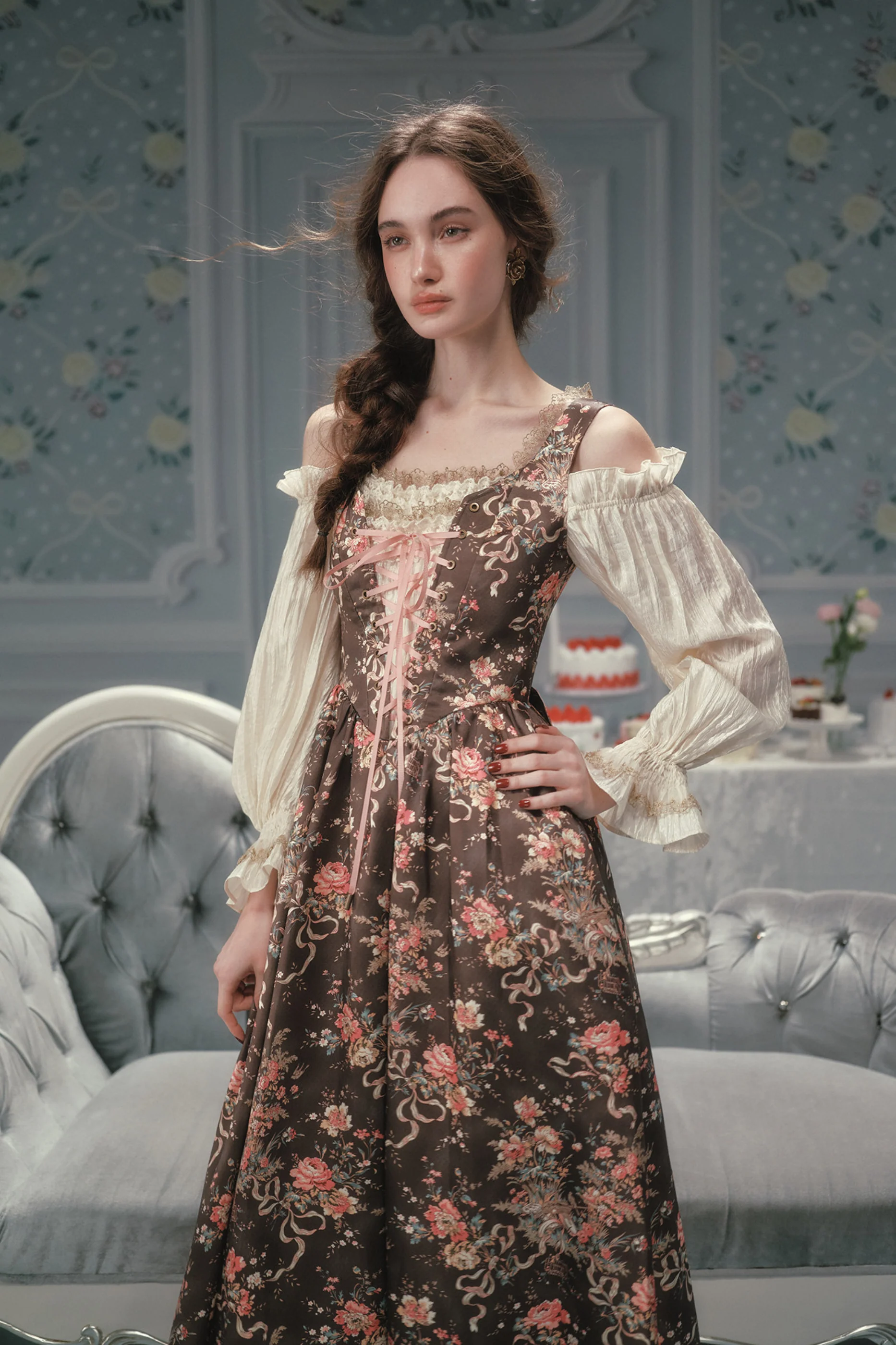French Vintage Floral Art Dress - Image 2