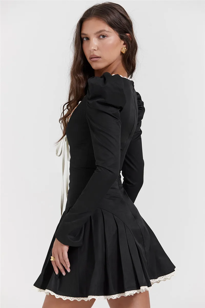 Puff Shoulder Pleated Mini Dress - Image 2