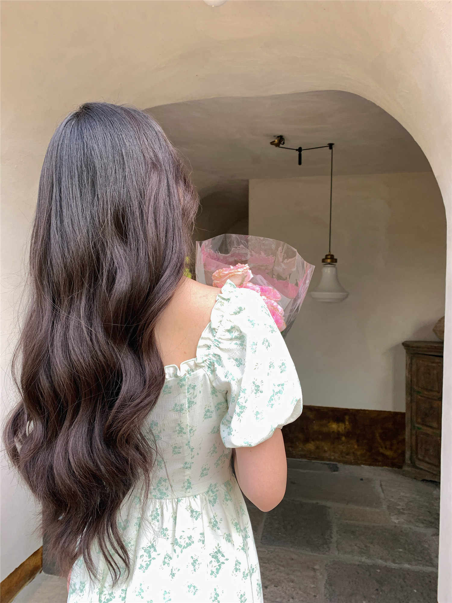 Puff Sleeve Green Floral Dress - Image 3