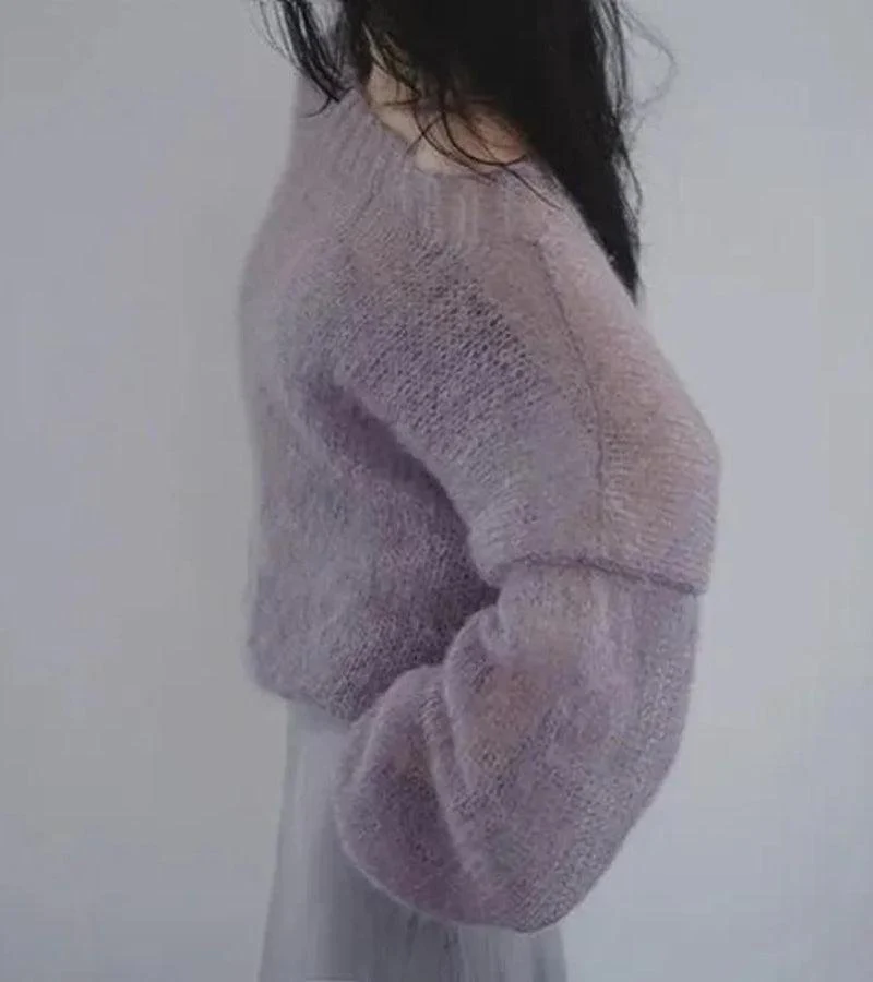 Puff Sleeved Mesh Purple Cardigan - Image 3