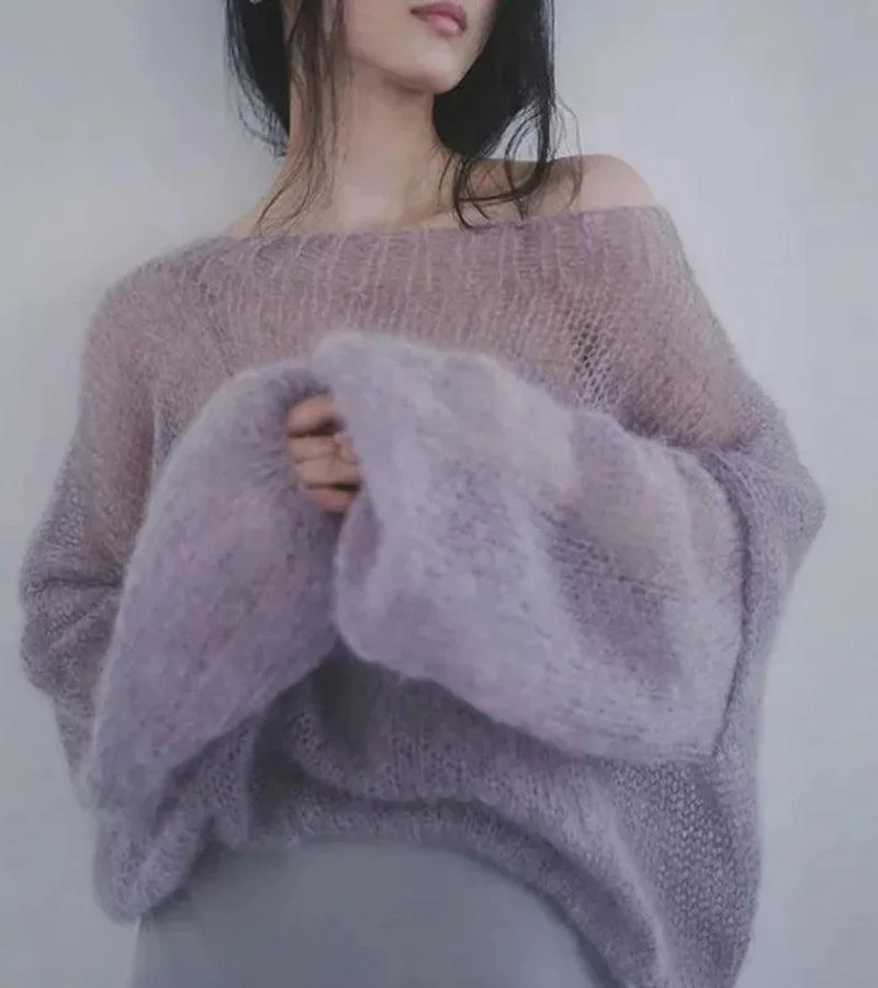 Puff Sleeved Mesh Purple Cardigan - Image 4