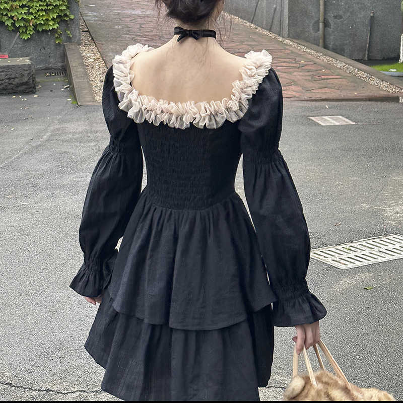 Puff Sleeves Dark Coquette Dress - Image 2