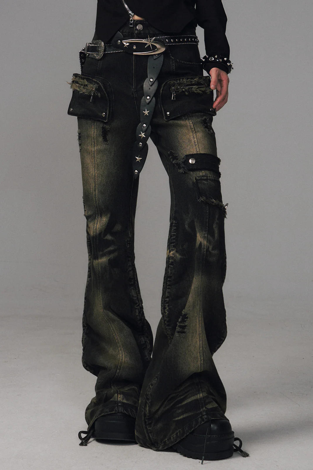 Punk Retro Flare Denim Pants - Image 2