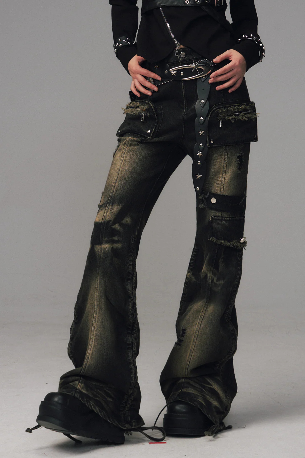 Punk Retro Flare Denim Pants - Image 3