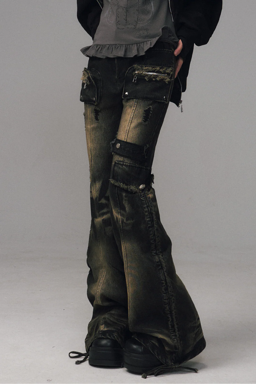Punk Retro Flare Denim Pants - Image 4