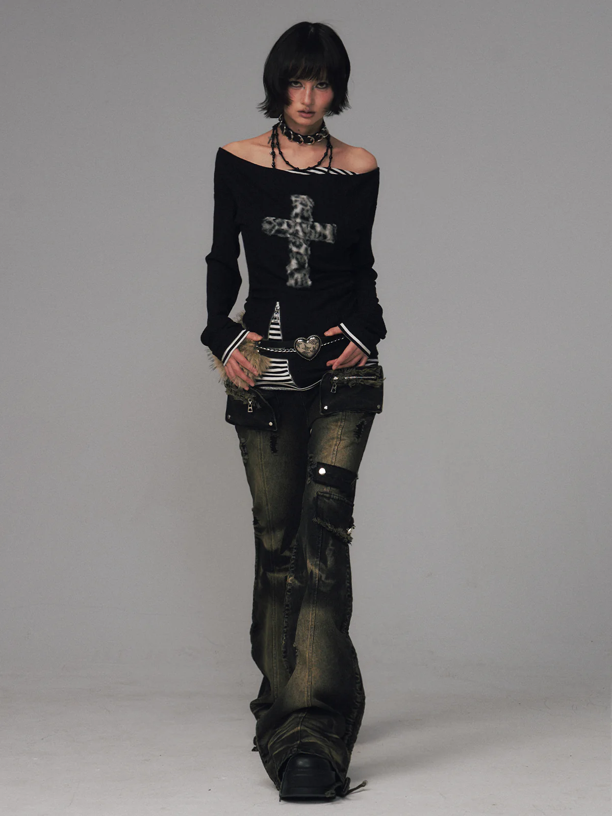Punk Retro Flare Denim Pants - Image 5