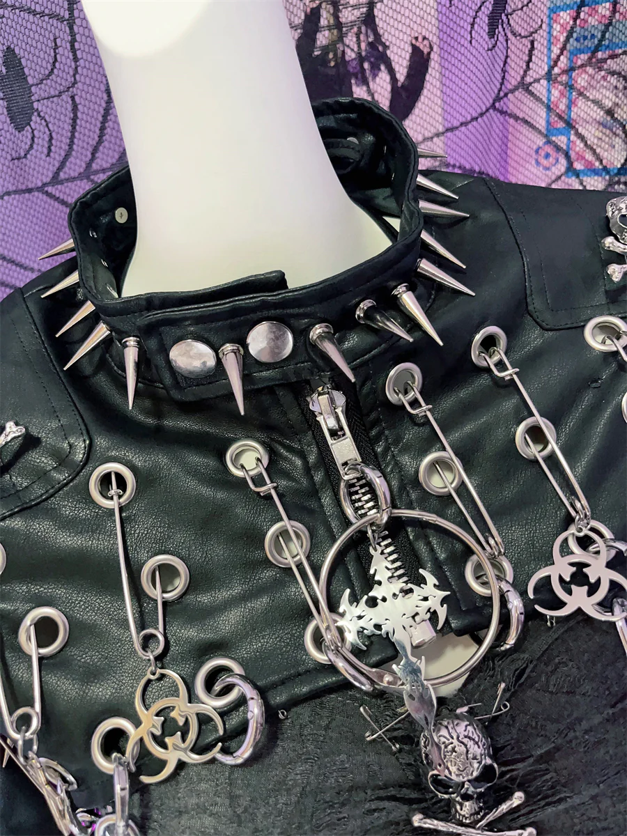 Punk Rivets Leather Jacket - Image 3