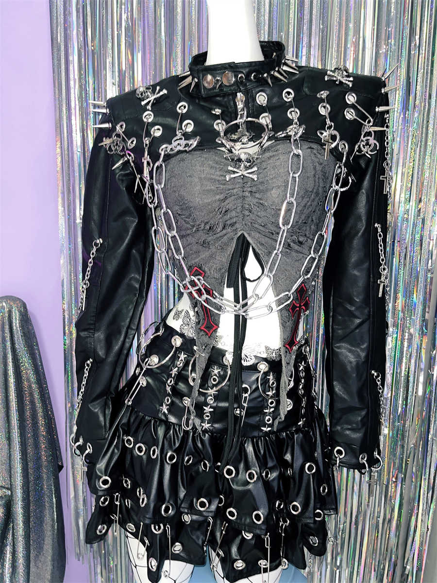 Punk Rivets Leather Jacket - Image 5