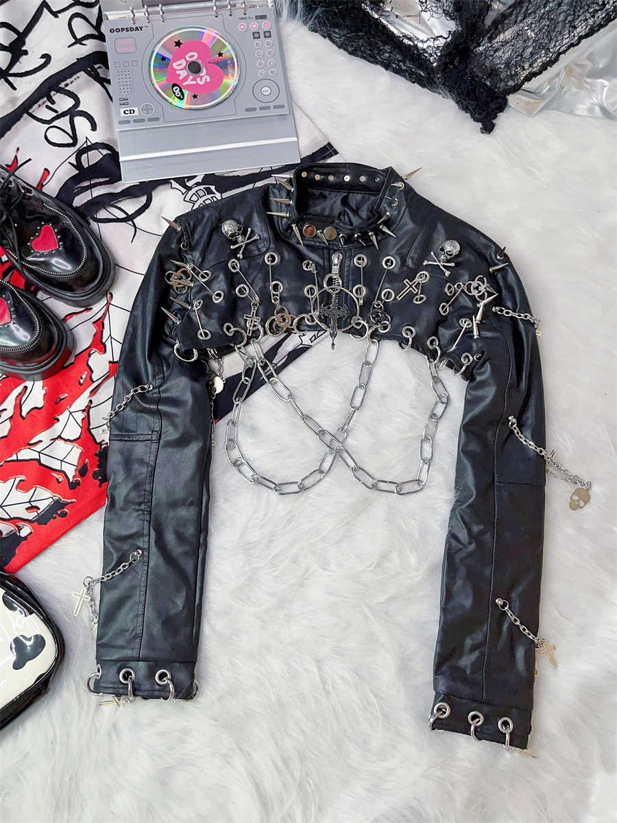 Punk Rivets Leather Jacket - Image 6