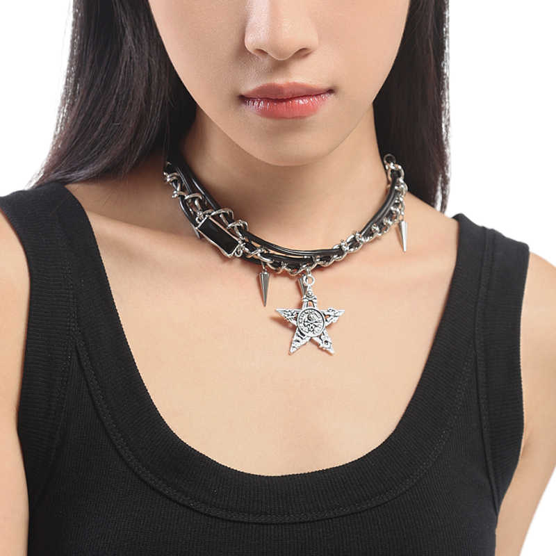 Punk Star Rivet Metal Choker Necklace - Image 3
